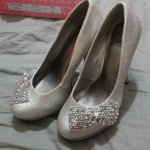 Silver Glittler Heels with Bow